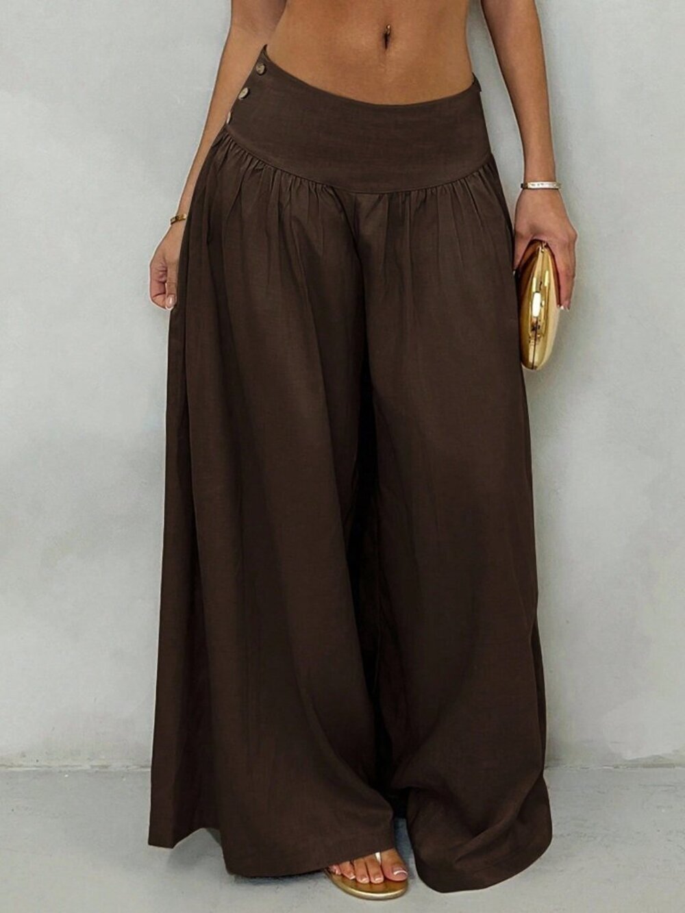 Coffee Brown Casual Women's Low-Waist Leg Pants - Picture 3 of 6